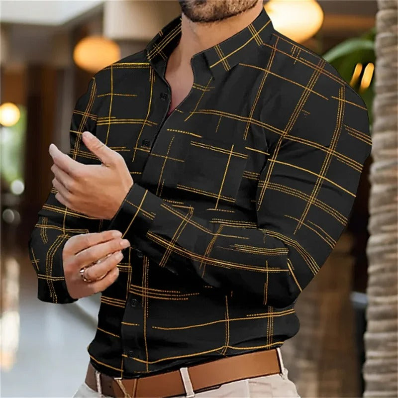 Long Sleeve Button Lapel Men's Top