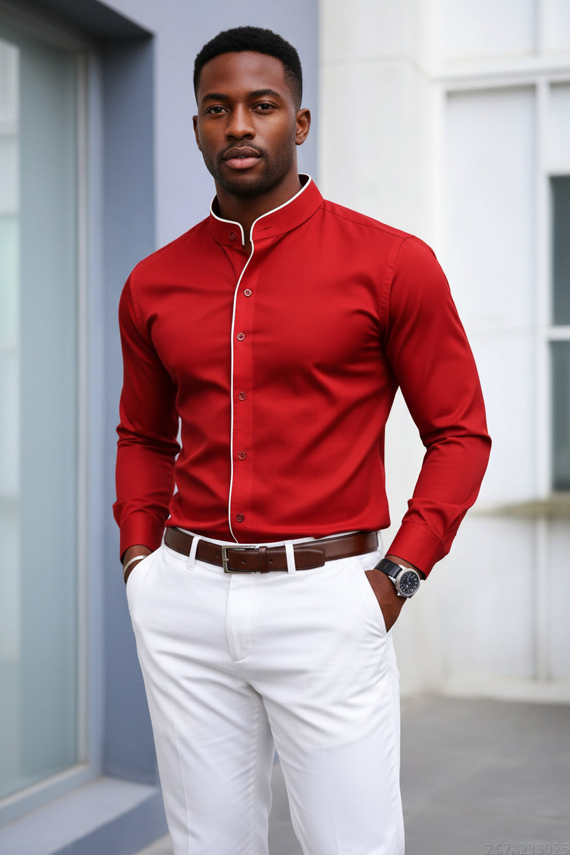 Men's Stand Up Collar Long Sleeved Shirt
