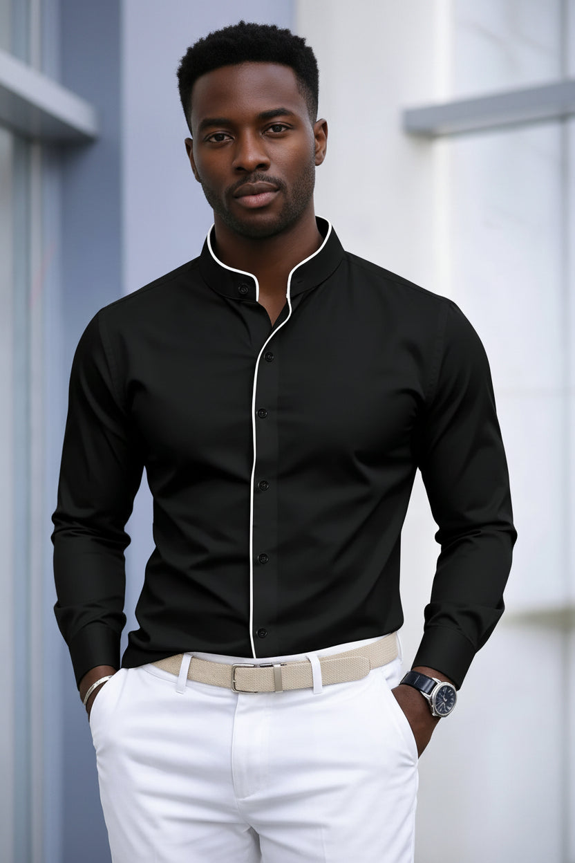 Men's Stand Up Collar Long Sleeved Shirt
