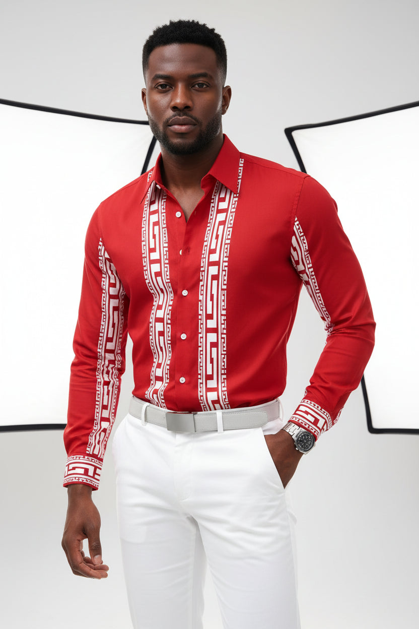 Men's Long Sleeved Shirt - Retro Geometric
