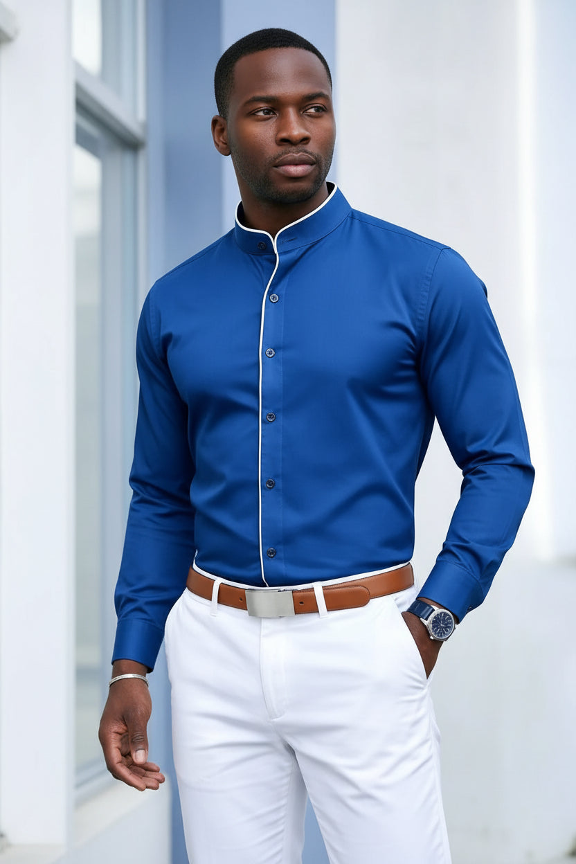 Men's Stand Up Collar Long Sleeved Shirt
