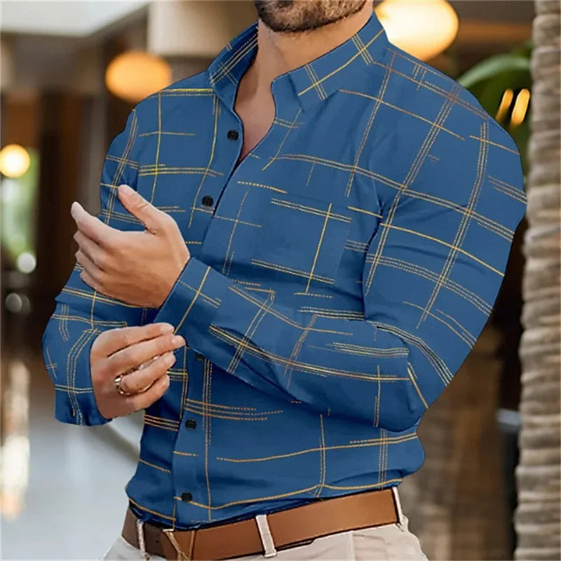 Long Sleeve Button Lapel Men's Top