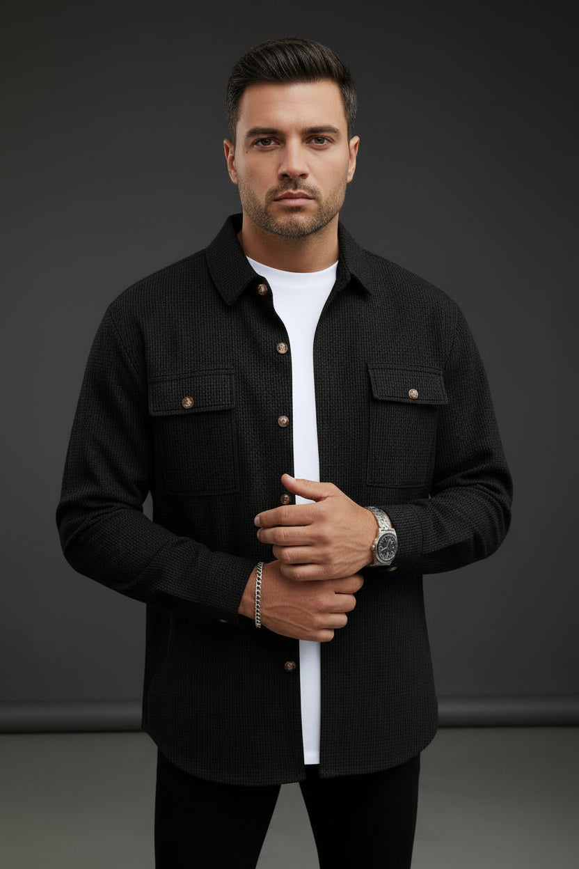 Men's Knit Button Down Overlay Casual Long Sleeve