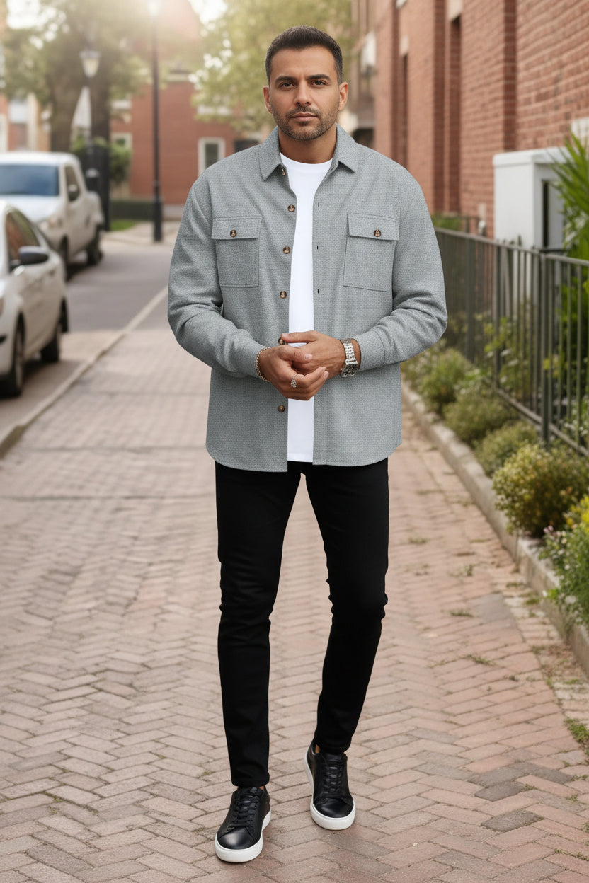 Men's Knit Button Down Overlay Casual Long Sleeve