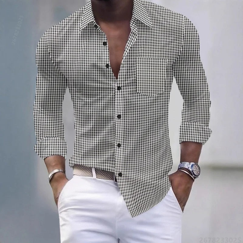 Checkered long-sleeved shirt