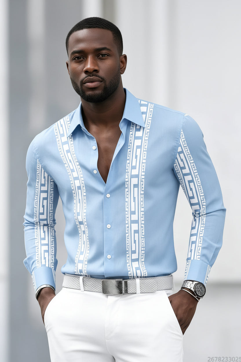 Men's Long Sleeved Shirt - Retro Geometric