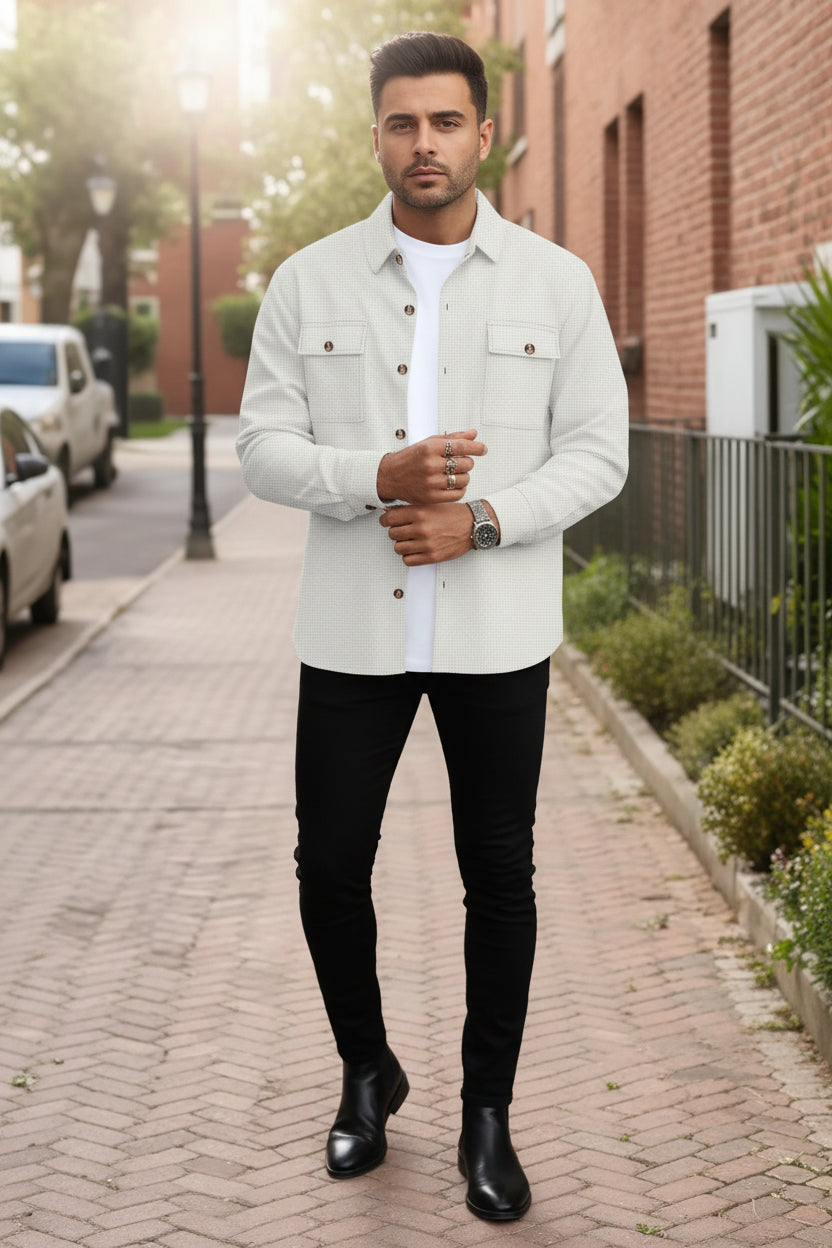 Men's Knit Button Down Overlay Casual Long Sleeve