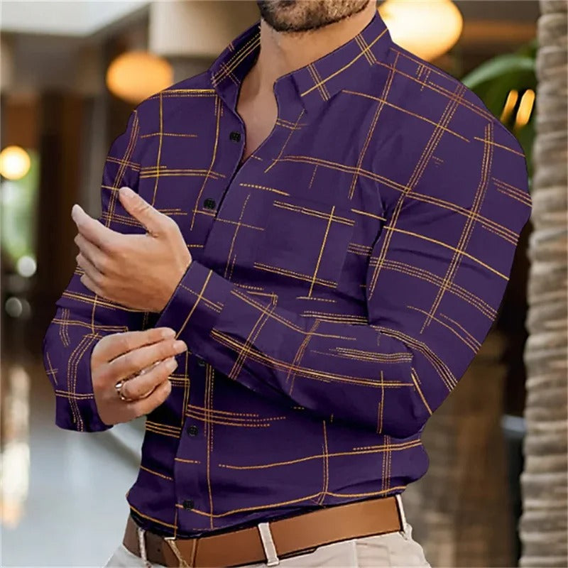 Long Sleeve Button Lapel Men's Top