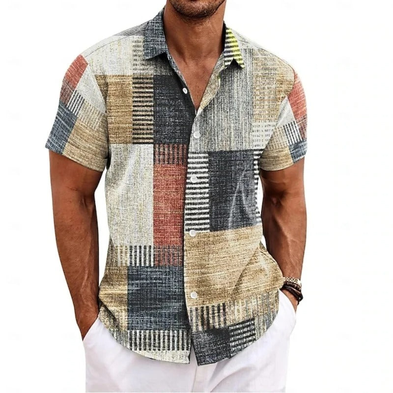 Men's Summer Shirt with Vintage Patchwork