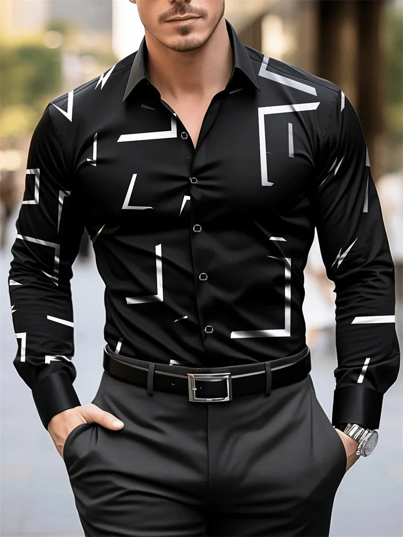 Men's fashionable casual long sleeved shirt with checkered or stripe pattern.