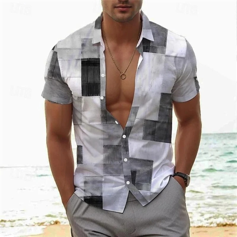 Men's Summer Shirt with Vintage Patchwork